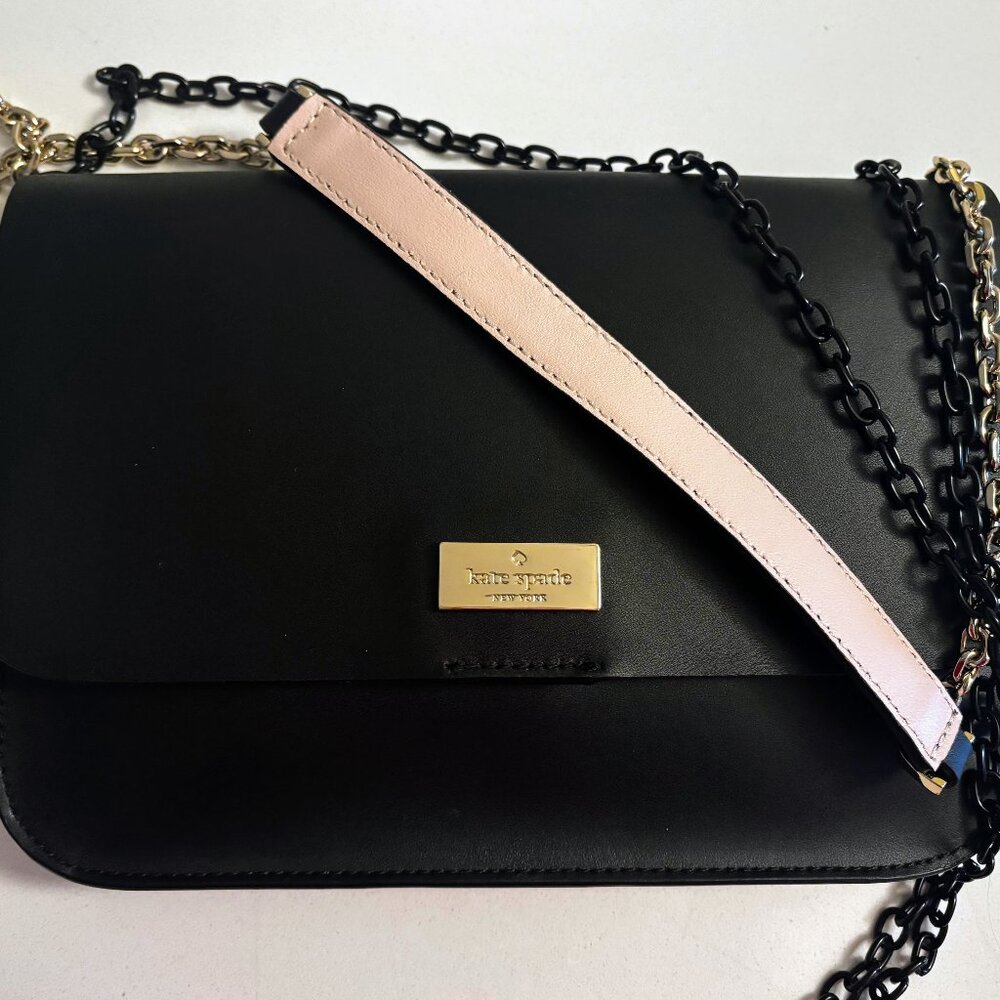 Kate Spade Black Leather Mini Evening Bag Gold Chain